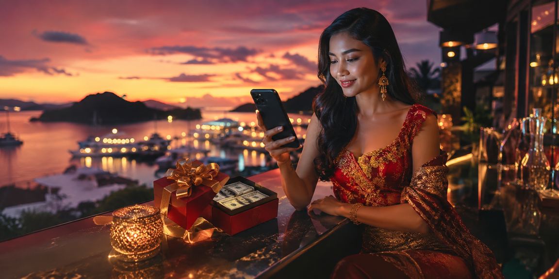 Pengguna mengakses platform casino mobile di tengah festival malam yang meriah