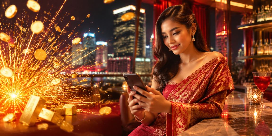 Perempuan muda menggunakan ponsel untuk mengakses promo casino online